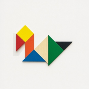 Jeu de tangram en bois coloré, 7 pièces, avec pochette en coton 6