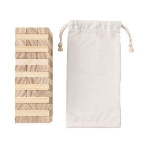 Tour en bois basculante, 54 blocs, avec pochette en coton 2