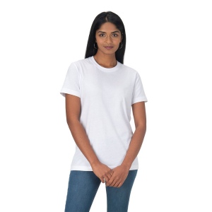 T-shirt unisexe blanc en coton et polyester régénérés de 145 g/m2 10
