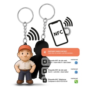 Porte-clés pvc souple 3d avec puce nfc - 40 mm