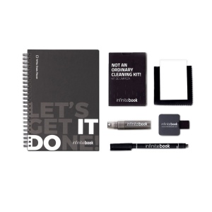 STARTER KIT INFINITEBOOK. Kit « Infinitebook » à couverture rigide, 1 kit de nettoyage, 1 marqueur et 1 porte-stylo à bille 8