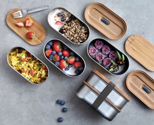 Boîte à bento double en acier inoxydable Black+Blum 18