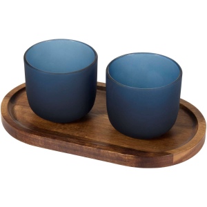 Plateau de service en bois et tasses en verre Male 2
