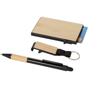 Ensemble cadeau Minka avec stylo bille en aluminium recyclé RCS, porte-clés et porte-cartes RFID 7