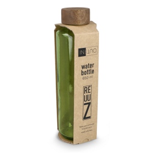 Bouteille d'eau en verre recyclé InSideOut ReuuZ avec bouchon en bois 650 ml 19