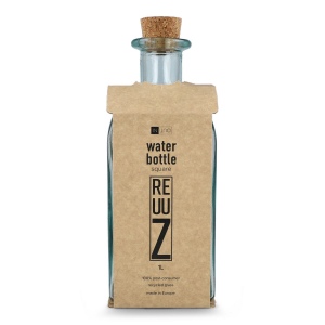 Bouteille en verre recyclé InSideOut Square ReuuZ avec bouchon en liège 1 L 4