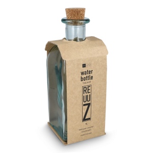 Bouteille en verre recyclé InSideOut Square ReuuZ avec bouchon en liège 1 L 5