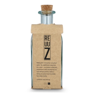 Bouteille en verre recyclé InSideOut Square ReuuZ avec bouchon en liège 1 L 7