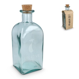 Bouteille en verre recyclé InSideOut Square ReuuZ avec bouchon en liège 1 L