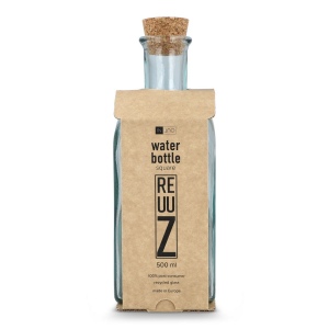 Bouteille en verre recyclé InSideOut Square ReuuZ avec bouchon en liège 500 ml 5