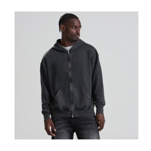 Sweat à capuche zippé effet délavé