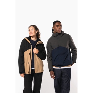 Parka 3-en-1 imperméable à capuche bicolore unisexe