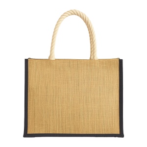 Sac en jute avec longues anses en corde et inserts colores. Avec soufflet 10