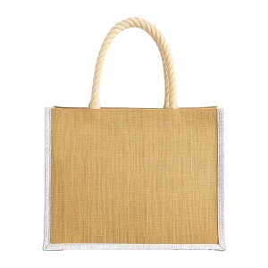 Sac en jute avec longues anses en corde et inserts colores. Avec soufflet 11
