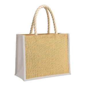 Sac en jute avec longues anses en corde et inserts colores. Avec soufflet 6
