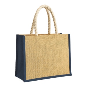 Sac en jute avec longues anses en corde et inserts colores. Avec soufflet 4