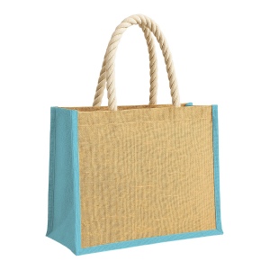 Sac en jute avec longues anses en corde et inserts colores. Avec soufflet 3