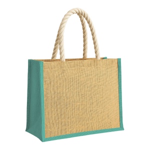 Sac en jute avec longues anses en corde et inserts colores. Avec soufflet 2