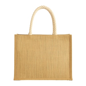 Sac en jute avec longues anses en corde et inserts colores. Avec soufflet 3
