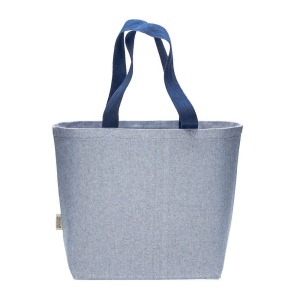 Sac en coton recycle 340 g/m2 avec effet melange. Longues anses colorees et souffle 6