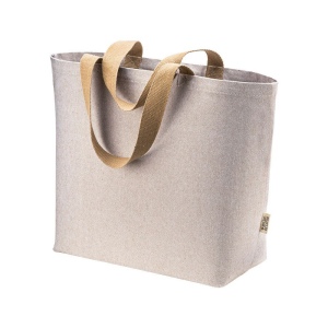 Sac en coton recycle 340 g/m2 avec effet melange. Longues anses colorees et souffle 2