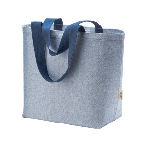 Sac en coton recycle 340 g/m2 avec effet melange. Longues anses colorees et souffle 3