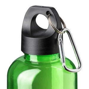 Bouteille transparente en PET recycle 580 ml. Bouchon en plastique avec mousqueton 9