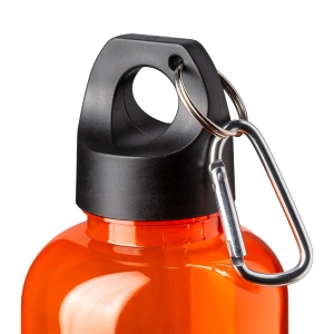 Bouteille transparente en PET recycle 580 ml. Bouchon en plastique avec mousqueton 13