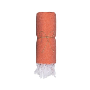 Serviette de plage en coton recycle 150 g/m2. Effet melange et franges 40