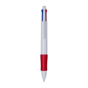 Stylo a bouton en plastique avec 4 recharges. Prise gommée 4
