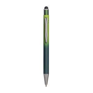 Stylo a bouton en aluminium gomme. Corps degrade, clip et details metallises 4