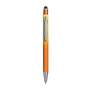 Stylo a bouton en aluminium gomme. Corps degrade, clip et details metallises