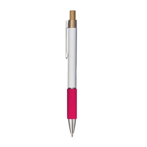 Stylo a bouton en aluminium. Prise coloree effet veloute, clip et details metallises 12