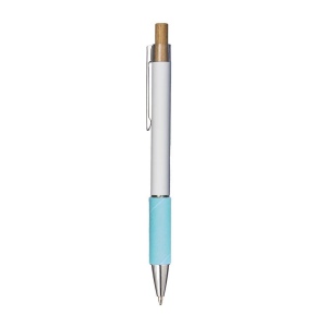 Stylo a bouton en aluminium. Prise coloree effet veloute, clip et details metallises 13