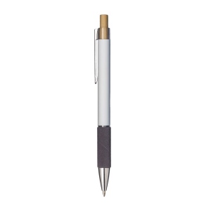 Stylo a bouton en aluminium. Prise coloree effet veloute, clip et details metallises 14
