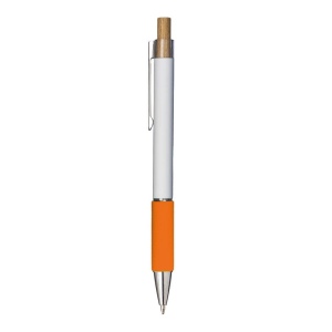 Stylo a bouton en aluminium. Prise coloree effet veloute, clip et details metallises 15