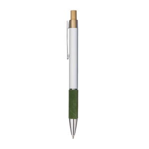 Stylo a bouton en aluminium. Prise coloree effet veloute, clip et details metallises 17