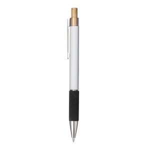 Stylo a bouton en aluminium. Prise coloree effet veloute, clip et details metallises 19