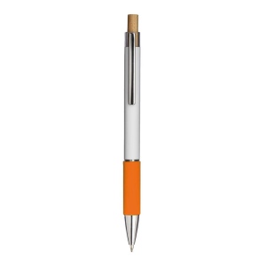 Stylo a bouton en aluminium. Prise coloree effet veloute, clip et details metallises 6
