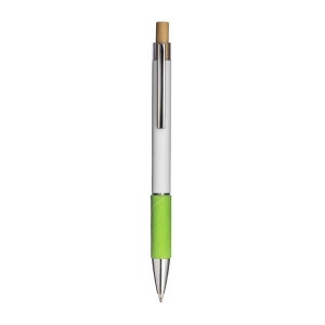Stylo a bouton en aluminium. Prise coloree effet veloute, clip et details metallises 2