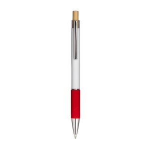 Stylo a bouton en aluminium. Prise coloree effet veloute, clip et details metallises 9