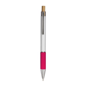 Stylo a bouton en aluminium. Prise coloree effet veloute, clip et details metallises 3