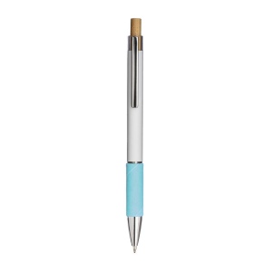 Stylo a bouton en aluminium. Prise coloree effet veloute, clip et details metallises 4