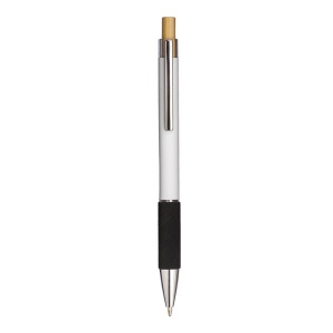 Stylo a bouton en aluminium. Prise coloree effet veloute, clip et details metallises 10