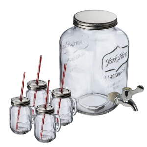 Set de fontaine de verre et 4 verres "Braga"