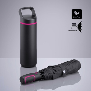Outdoor Set : gourde en acier 650 ml et parapluie automatique 6
