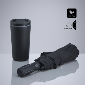 Travel Set : mug isotherme 370 ml et parapluie automatique 10
