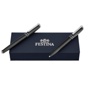 Parure Classicals Brushed Black & Chrome (stylo bille & stylo plume)