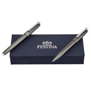 Parure Classicals Brushed Gun & Chrome (stylo bille & stylo roller)
