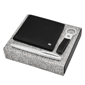 Parure Jefferson (stylo roller, porte-clefs & portefeuille)